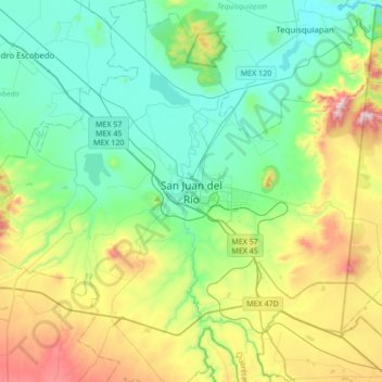 San Juan del Ríoの地形図、標高、地勢