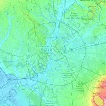 Romaの地形図、標高、地勢