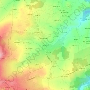 Goueilleの地形図、標高、地勢