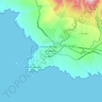 Mataraniの地形図、標高、地勢