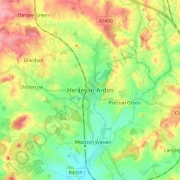 Henley-in-Ardenの地形図、標高、地勢