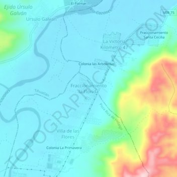 Fraccionamiento la Floridaの地形図、標高、地勢