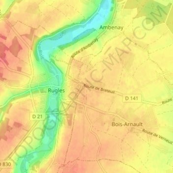 Les Mariauxの地形図、標高、地勢