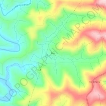 Popiの地形図、標高、地勢