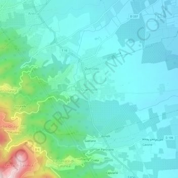 Quercioloの地形図、標高、地勢