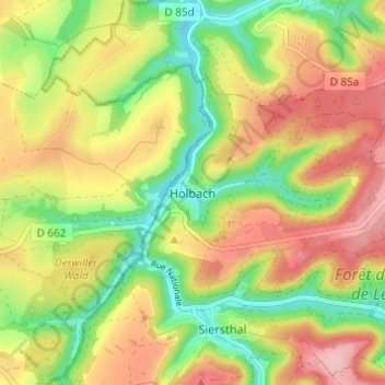 Holbachの地形図、標高、地勢