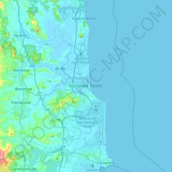 Maroochydoreの地形図、標高、地勢