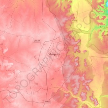 Shivpuriの地形図、標高、地勢