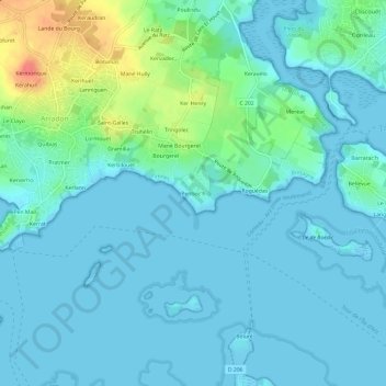 Penboc'hの地形図、標高、地勢