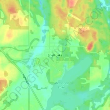 Shell Lakeの地形図、標高、地勢