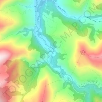 Fresnedaの地形図、標高、地勢