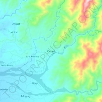 Carasiの地形図、標高、地勢