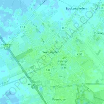 Warsingsfehnの地形図、標高、地勢