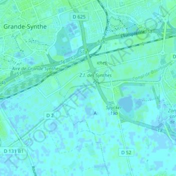 Cruputte Houckの地形図、標高、地勢