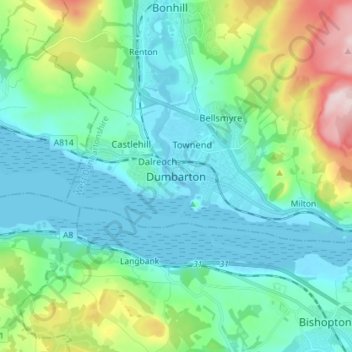 Dumbartonの地形図、標高、地勢