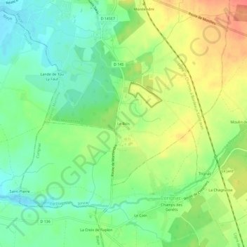 Le Boisの地形図、標高、地勢