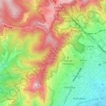 Barcelonaの地形図、標高、地勢