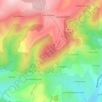 Mont Morinの地形図、標高、地勢