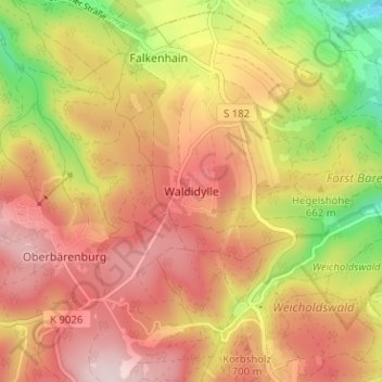 Waldidylleの地形図、標高、地勢