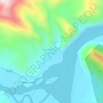 Nuevo Puerto Pradoの地形図、標高、地勢