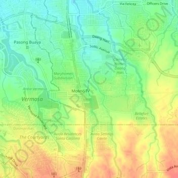 Molino 4の地形図、標高、地勢