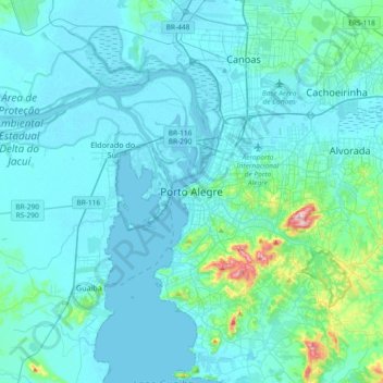 Porto Alegreの地形図、標高、地勢
