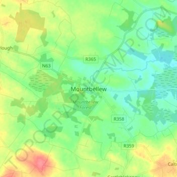 Mountbellewの地形図、標高、地勢