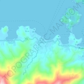 Balateroの地形図、標高、地勢