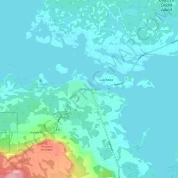 Little Currentの地形図、標高、地勢