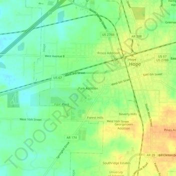 Park Additionの地形図、標高、地勢