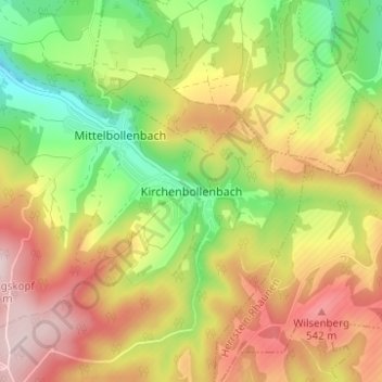 Kirchenbollenbachの地形図、標高、地勢