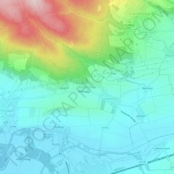 Windschnurの地形図、標高、地勢