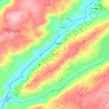Penedoの地形図、標高、地勢