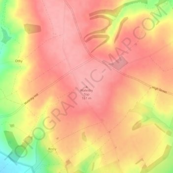 Walesby Topの地形図、標高、地勢