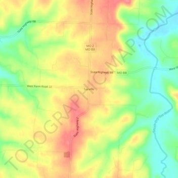 Sacvilleの地形図、標高、地勢