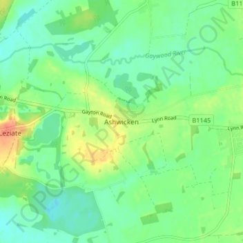 Ashwickenの地形図、標高、地勢