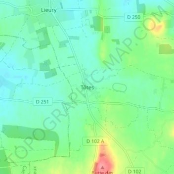 Tôtesの地形図、標高、地勢