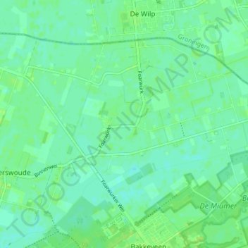 Voorwerkの地形図、標高、地勢