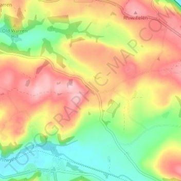 Neaudd Crossの地形図、標高、地勢