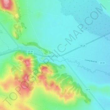 Hartselの地形図、標高、地勢