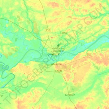 ウボンラーチャターニーの地形図、標高、地勢