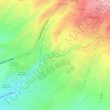 Ruta del Sillarの地形図、標高、地勢