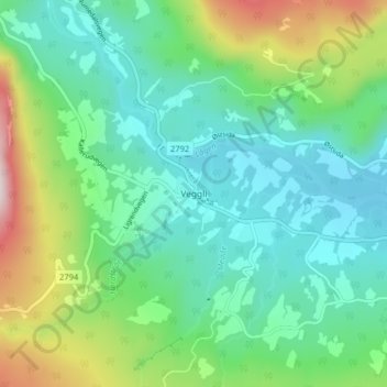 Veggliの地形図、標高、地勢