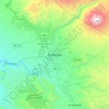 Arequipaの地形図、標高、地勢