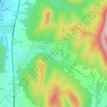 Coste Lenneの地形図、標高、地勢