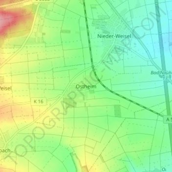 Ostheimの地形図、標高、地勢