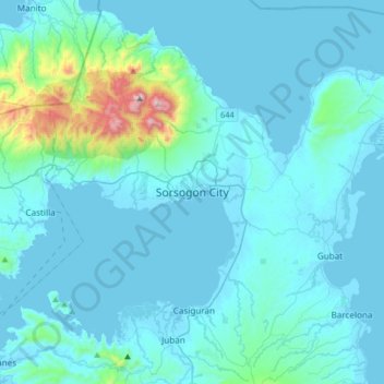 Sorsogon Cityの地形図、標高、地勢