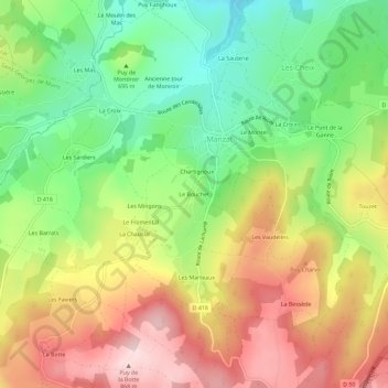 Le Bouchetの地形図、標高、地勢