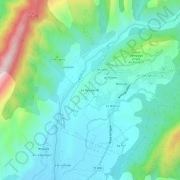 Le Mousteiretの地形図、標高、地勢