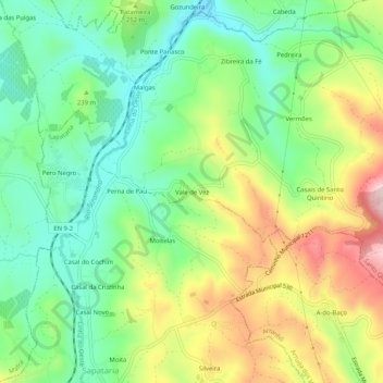 Vale de Vezの地形図、標高、地勢